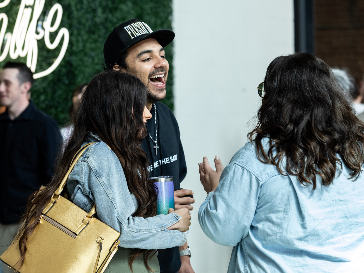 Happy people talking and laughing